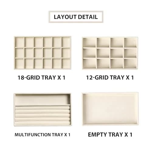 Frebeauty Jewelry Trays for Drawer | Set of 4 Velvet Organizer for Earrings, Rings & Necklaces thumbnail 4