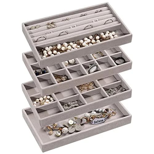 Frebeauty Jewelry Trays for Drawer | Set of 4 Velvet Organizer for Earrings, Rings & Necklaces, 8.3×4.75 inch thumbnail 1