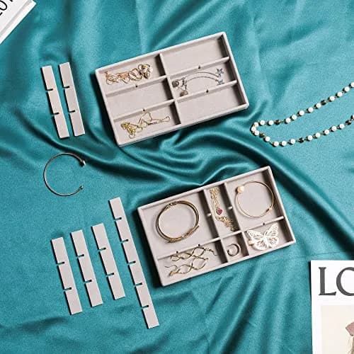 Frebeauty Jewelry Trays for Drawer | Set of 4 Velvet Organizer for Earrings, Rings & Necklaces, 8.3×4.75 inch thumbnail 6