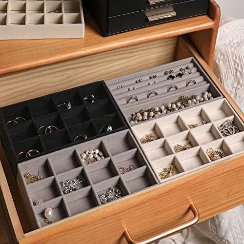 Frebeauty Jewelry Trays for Drawer | Set of 4 Velvet Organizer for Earrings, Rings & Necklaces, 8.3×4.75 inch thumbnail 8