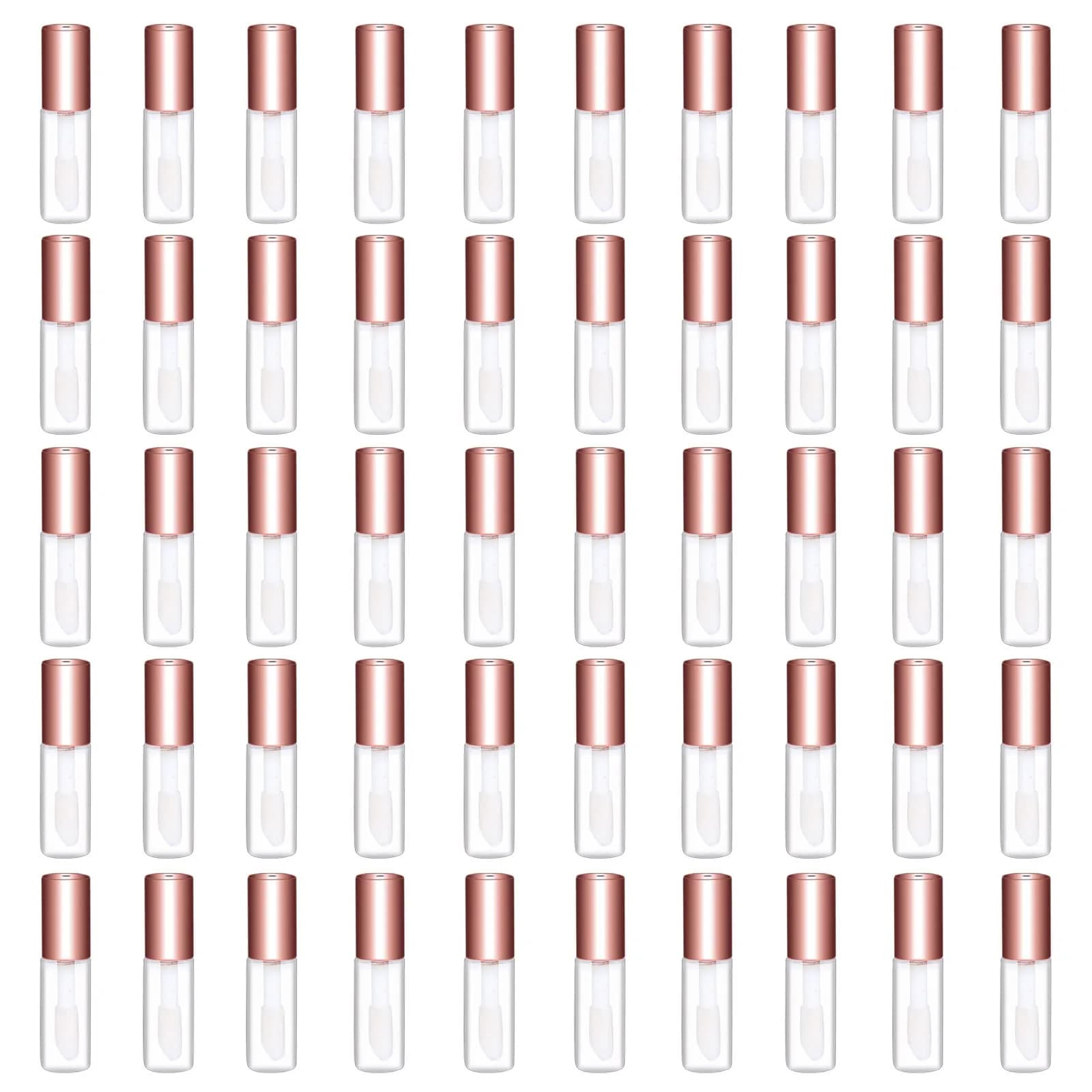 Mydio Clear Mini Lip Gloss Tubes 50 Pack (1.2ml Each) | Leak-Proof Purple Lid Containers — Rose Gold