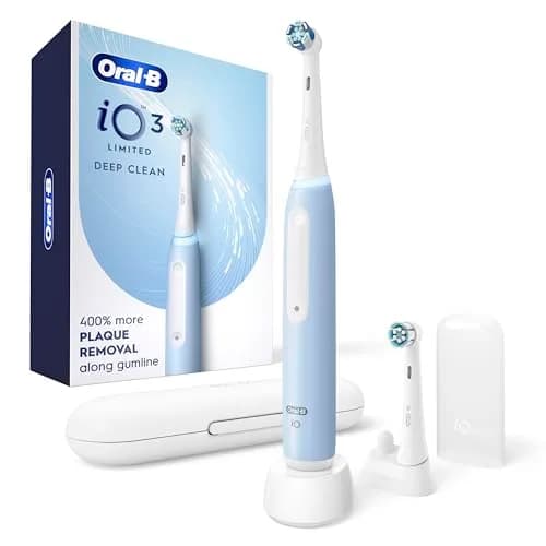 Oral-B iO Series 3 Limited Deep Clean Rechargeable Electric Toothbrush with Pressure Sensor, 3 Modes, 2 Brush Heads, Travel Case, Icy Blue | Dentist-Recommended Technology thumbnail 1