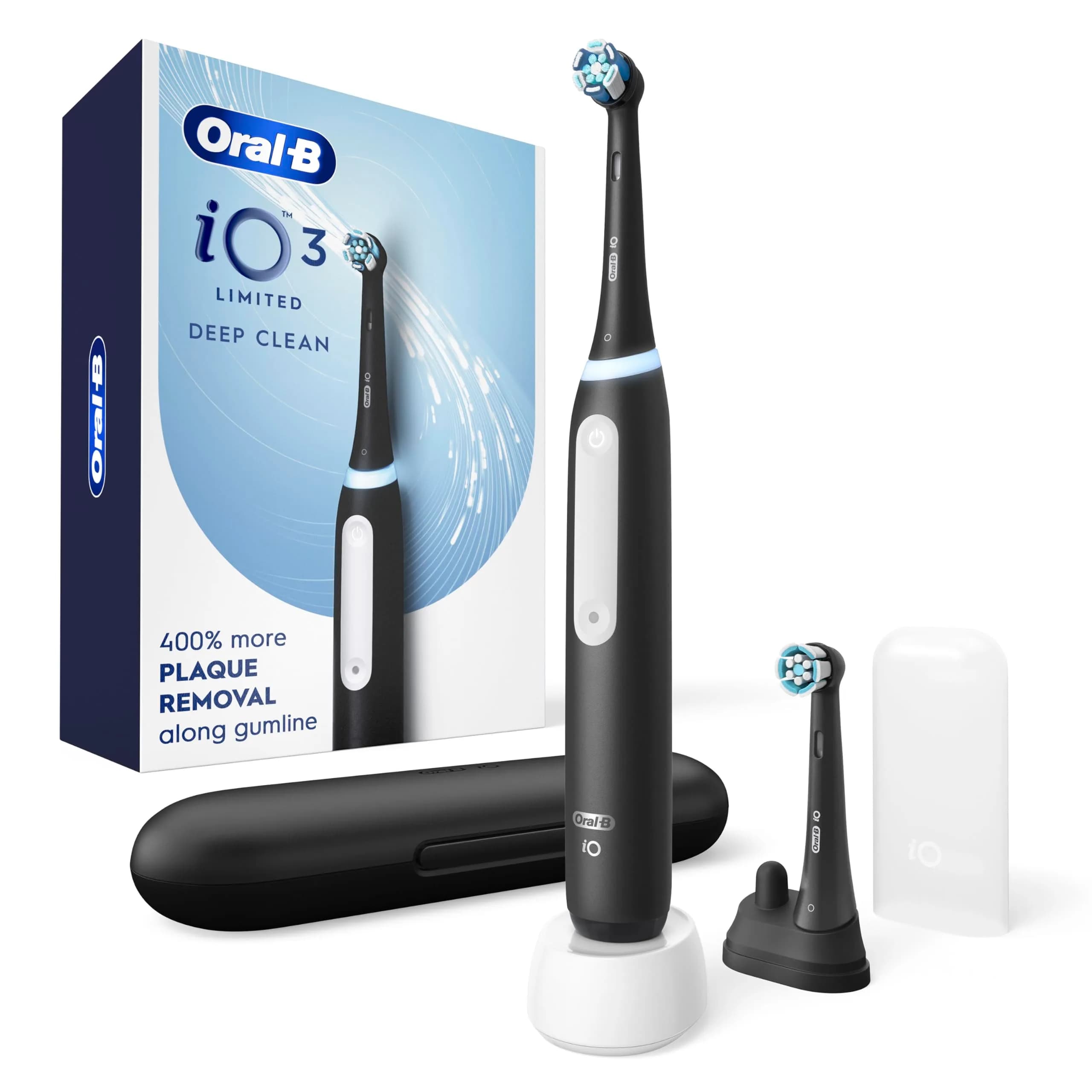 Oral-B iO3 Limited Deep Clean Electric Toothbrush Azalea Pink | 2 Brush Heads, Travel Case, Visual Pressure Sensor — Black