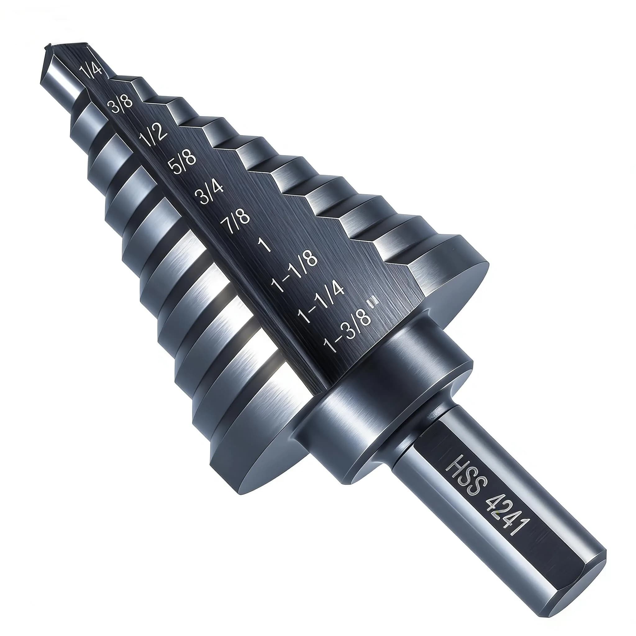 Anfrere 10 Sizes Step Drill Bit Set 1/4 to 1-3/8 Inches | High Speed Steel with Titanium Coating for Sheet Metal - main product image