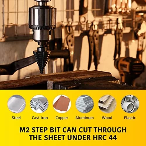 Anfrere 10 Sizes Step Drill Bit Set 1/4 to 1-3/8 Inches | High Speed Steel with Titanium Coating for Sheet Metal thumbnail 6
