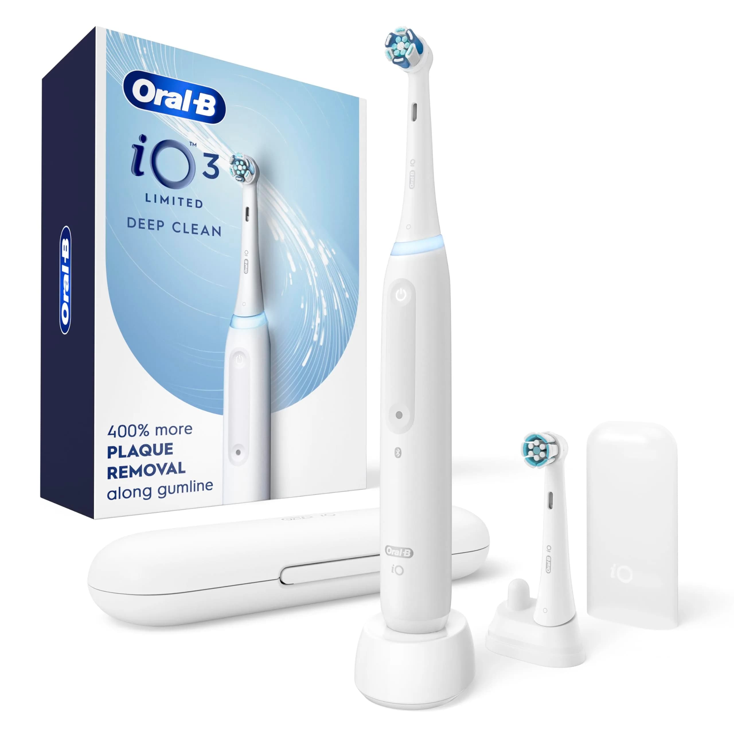 Oral-B iO3 Limited Deep Clean Electric Toothbrush Azalea Pink | 2 Brush Heads, Travel Case, Visual Pressure Sensor — White