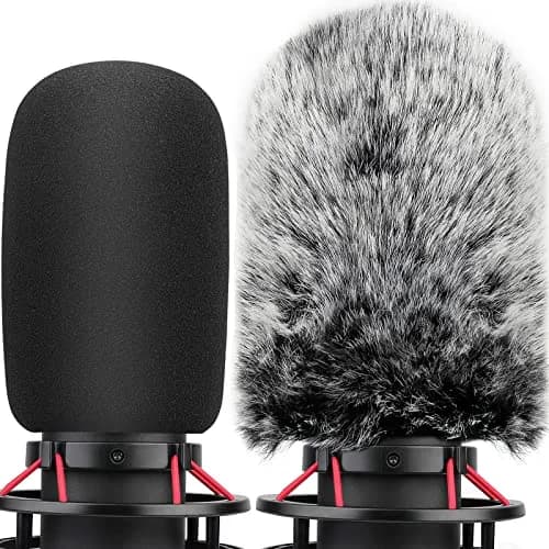 ChromLives Microphone Windscreen Combo Pack for HyperX QuadCast S, Foam & Furry Covers with Elastic Strap | Indoor/Outdoor Use thumbnail 1