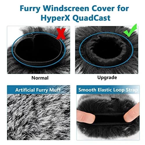 ChromLives Microphone Windscreen Combo Pack for HyperX QuadCast S, Foam & Furry Covers with Elastic Strap | Indoor/Outdoor Use thumbnail 4