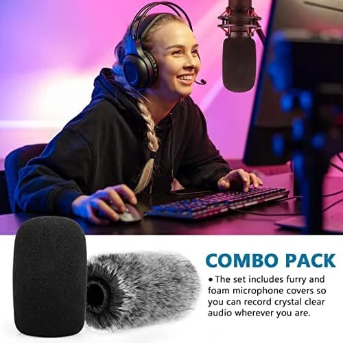 ChromLives Microphone Windscreen Combo Pack for HyperX QuadCast S, Foam & Furry Covers with Elastic Strap | Indoor/Outdoor Use thumbnail 6
