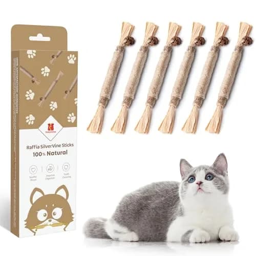 Potaroma Natural Silvervine Sticks Cat Toys 6 Pcs | Catnip & Silvervine Blend for Dental Care & Play thumbnail 1