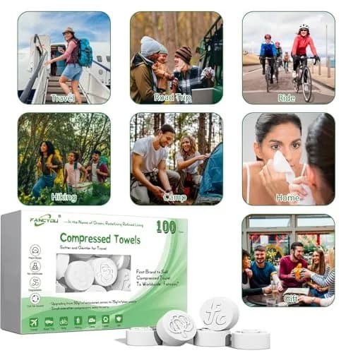 fancyou Compressed Towel Tablets 100 Count (Pack of 1) | Disposable Face Washcloths for Travel, Gym, Home thumbnail 9
