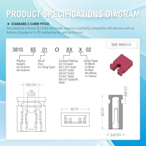 CQRobot 200 Pieces Red Standard Computer Jumper Caps Header Pin Shunt 2.54mm (0.1 inch) | For Arduino Raspberry Pi PCB PC DVD HDD Motherboard Projects thumbnail 4