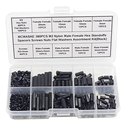 MCMASKE M2 Black Nylon Hex Standoff Spacer Kit 380PCS | For PCB, Arduino, Raspberry Pi Projects thumbnail 1