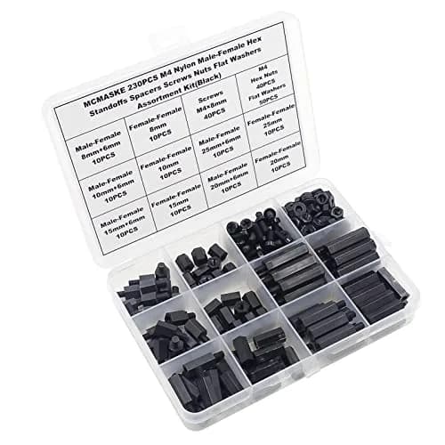 MCMASKE M4 Black Nylon Hex Standoff Screw Nut Washer Kit 230PCS | For PCB, Arduino, Raspberry Pi Projects thumbnail 4
