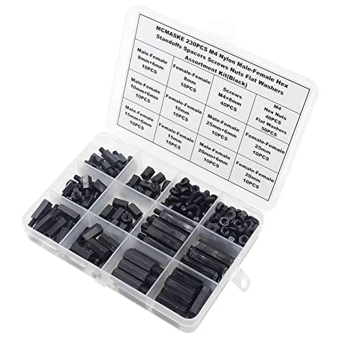 MCMASKE M4 Black Nylon Hex Standoff Screw Nut Washer Kit 230PCS | For PCB, Arduino, Raspberry Pi Projects thumbnail 6