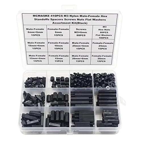 MCMASKE M3 Black Nylon Hex Standoff Spacer Kit 410PCS | Male-Female & Female-Female Assortment with Nuts & Screws thumbnail 1
