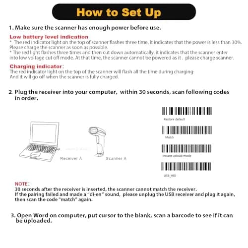 NADAMOO Wireless Barcode Scanner 1D Laser Violet | 400m Transmission Distance thumbnail 7