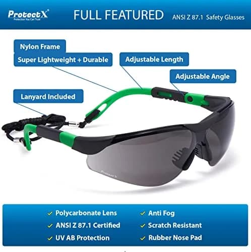 ProtectX Super Light Safety Glasses, Pathfinder Tinted Smoke | Impact & Scratch Resistant, Adjustable, ANSI Z87.1 Rated, UV AB Protection, 2 Pack thumbnail 4