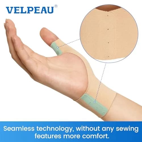Velpeau Elastic Thumb Wrist Support Brace (Pack of 2) - Medium, Khaki | Gentle Compression for Daily Tasks thumbnail 4