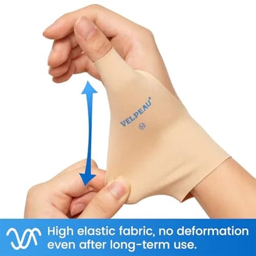 Velpeau Elastic Thumb Wrist Support Brace (Pack of 2) - Medium, Khaki | Gentle Compression for Daily Tasks thumbnail 3