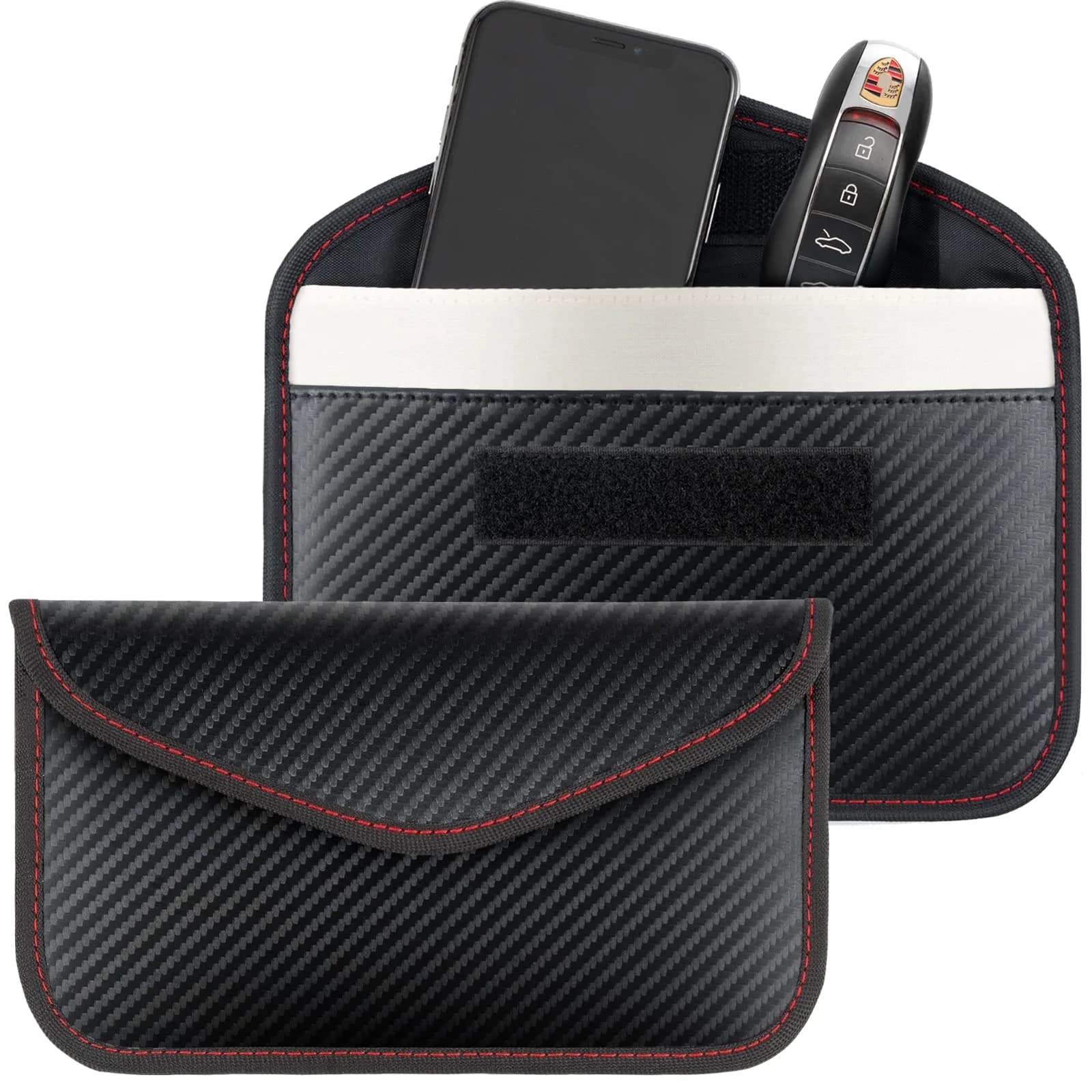 Tuulin 2 Pack Faraday Bags for Phones and Car Keys, Signal Blocking Pouch | Blocks All Signals — Carbon Fiber Black