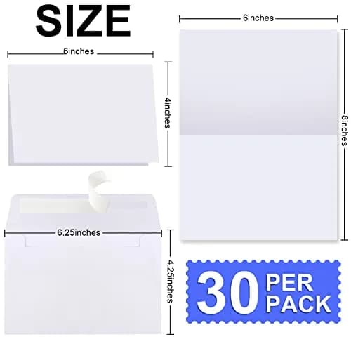Joyberg Blank Cards and Envelopes 4x6 Inch, 30 Pack White Invitation Cardstock with 30 Pack Envelopes | Self-Seal for All Occasions thumbnail 2
