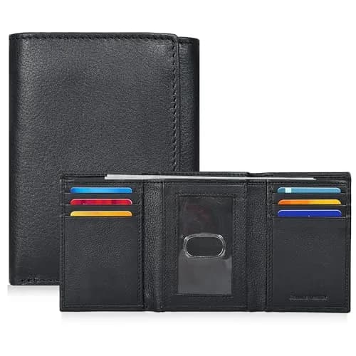 Oak Leathers Trifold Wallet RFID Blocking Slim with ID Window, Classic Black 1.27 cm (1 inch) thumbnail 1