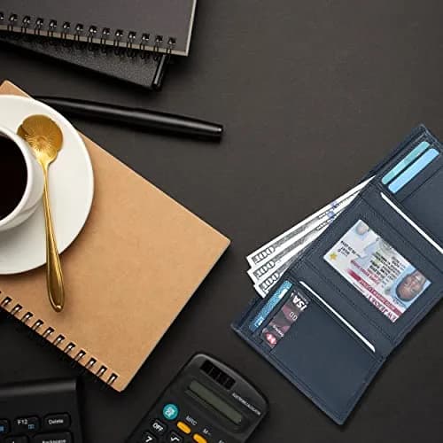 Oak Leathers Classic Navy Leather Trifold Wallet with RFID Blocking & ID Window | 40g thumbnail 5
