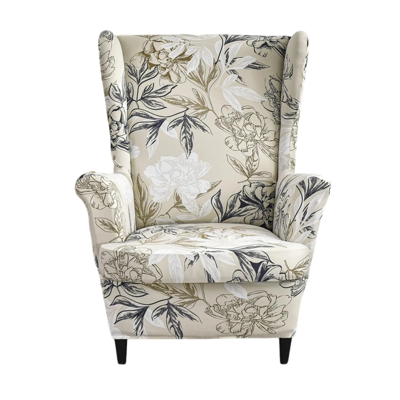CRFATOP Wingback Chair Covers 2-Piece Set (1 Wing Cover + 1 Cushion Cover) | Stretch Polyester Spandex Blend, Floral Pattern, Modern Style — Color C22