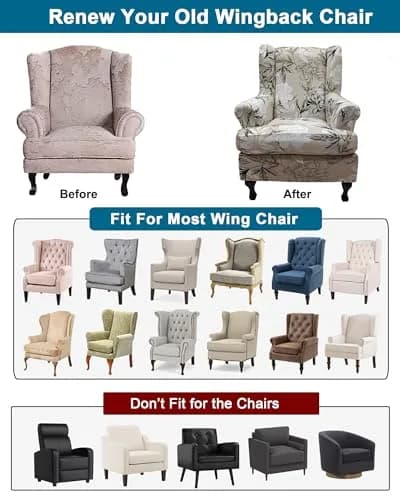 CRFATOP Wingback Chair Covers 2-Piece Set Floral Print Stretchable Armchair Slipcovers for Living Room thumbnail 4