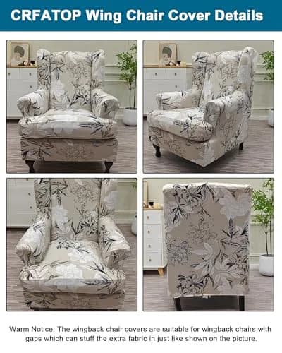 CRFATOP Wingback Chair Covers 2-Piece Set Floral Print Stretchable Armchair Slipcovers for Living Room thumbnail 3
