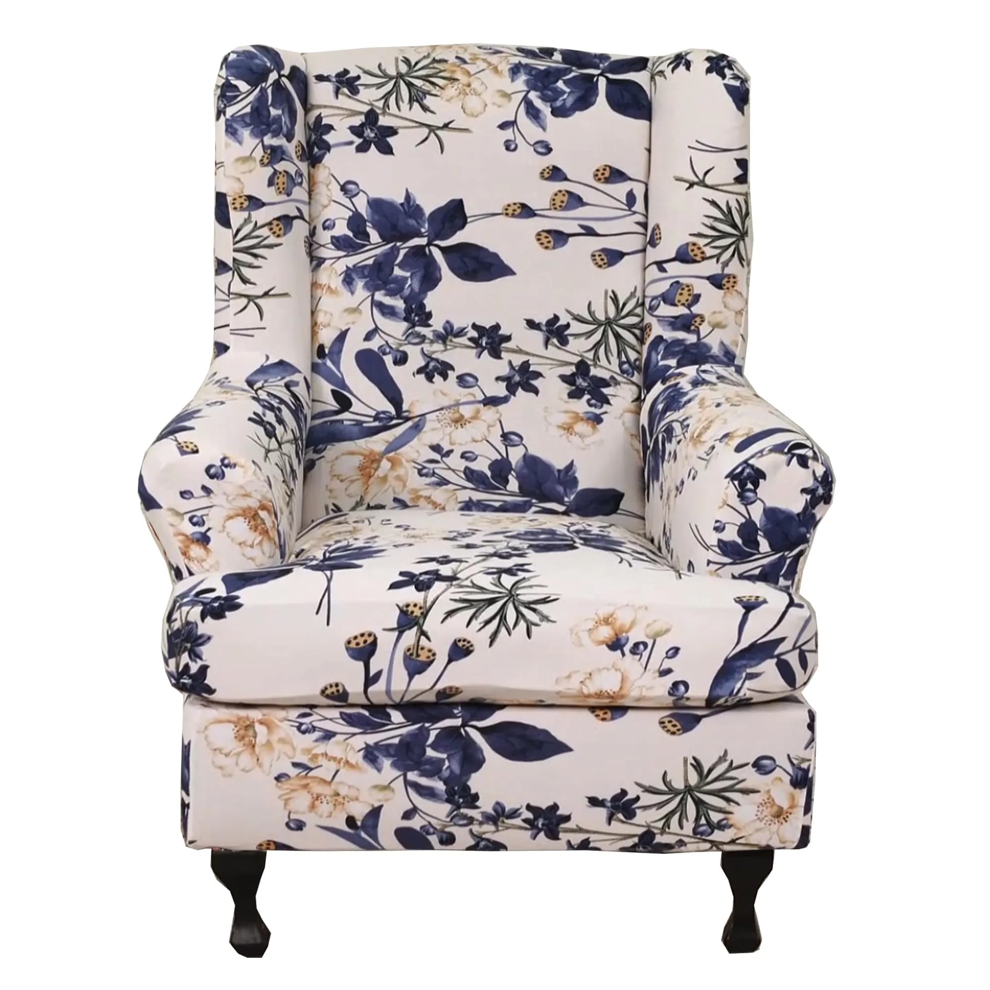 CRFATOP Wingback Chair Covers 2-Piece Set (1 Wing Cover + 1 Cushion Cover) | Stretch Polyester Spandex Blend, Floral Pattern, Modern Style — Color C23