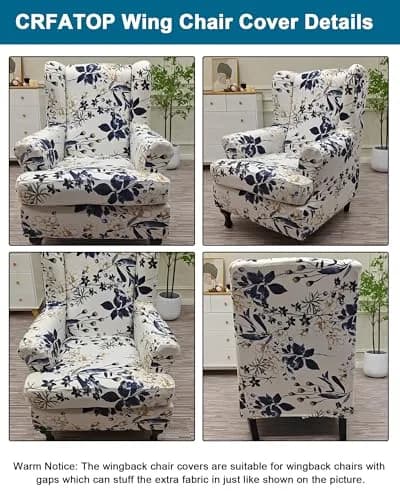CRFATOP Wingback Chair Covers 2-Piece Set | Stretch Floral Armchair Slipcovers for Living Room thumbnail 3
