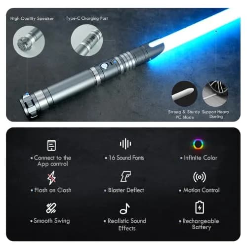 DAMIENSABER RGB3.0 Light Saber for Adults | Motion Control, 16 Sound Fonts, Infinite Color, Heavy Dueling, Rechargeable thumbnail 2