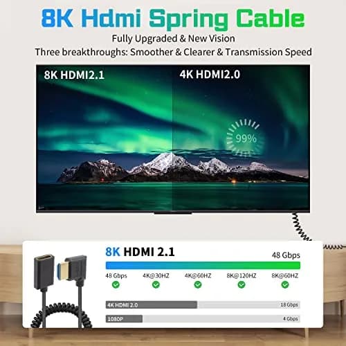 Duttek 8K HDMI Extender Cable 1.2M | Ultra Thin 48Gbps Coiled HDMI 2.1 Cable, Compatible with MacBook Pro, PS5, Xbox Series X thumbnail 6