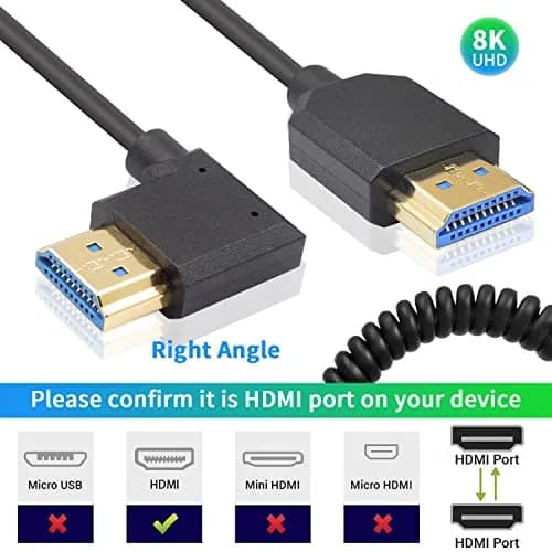 Duttek 8K Coiled HDMI Cable 1.2m (4ft) | 48Gbps Ultra Thin Right Angle Male to Male for 8K@60Hz & 4K@120Hz thumbnail 4