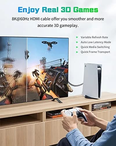 Duttek 8K Coiled HDMI Cable 1.2m (4ft) | 48Gbps Ultra Thin Right Angle Male to Male for 8K@60Hz & 4K@120Hz thumbnail 7