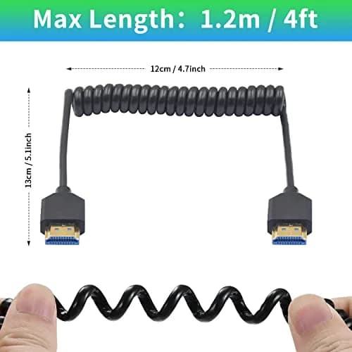 Duttek 8K HDMI Coiled Cable 1.2m (4 ft) | Ultra Thin Retractable HDMI 2.1 Cable for PS5, Xbox Series X/S, RTX 4080, ATOMOS Ninja V thumbnail 5