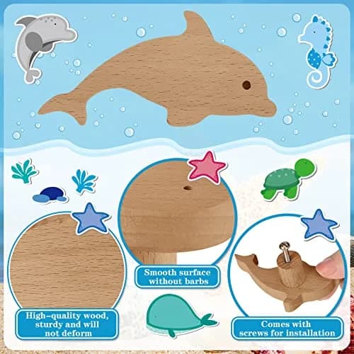 Qunclay Wooden Animal Dresser Knob Drawer Pull Sea Animal | Unfinished, 6 Sets for DIY Decor thumbnail 4