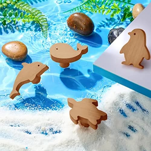 Qunclay Wooden Animal Dresser Knob Drawer Pull Sea Animal | Unfinished, 6 Sets for DIY Decor thumbnail 7