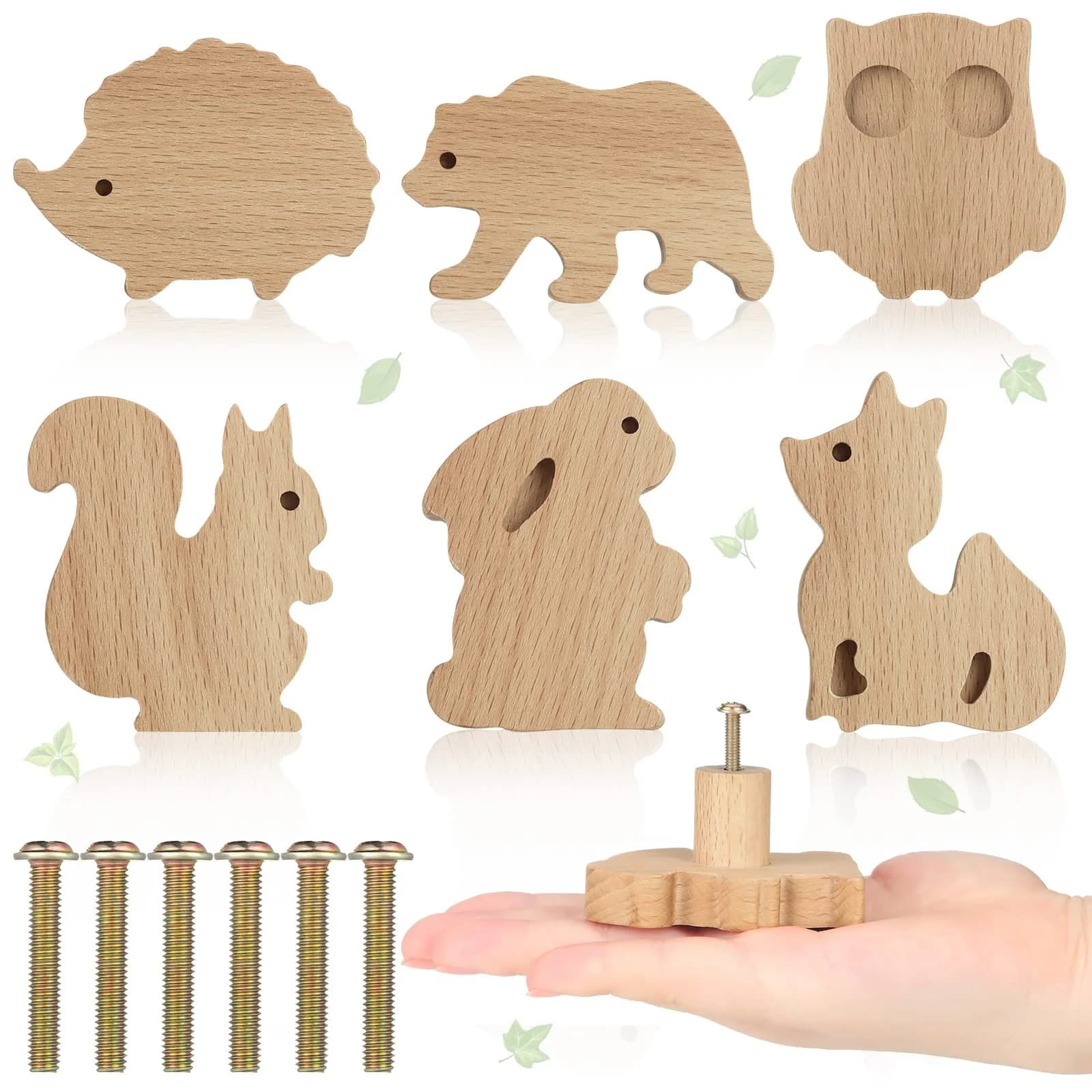 Qunclay Wooden Animal Dresser Knob Forest Animal | Cute Handcrafted Drawer Pulls for Furniture