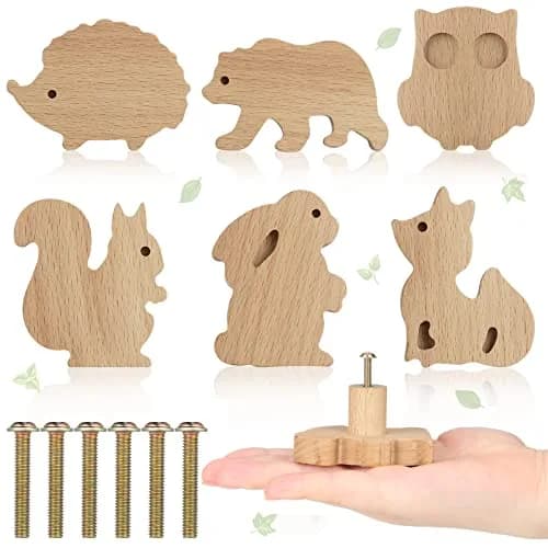 Qunclay Wooden Animal Dresser Knob Forest Animal | Cute Handcrafted Drawer Pulls for Furniture thumbnail 1