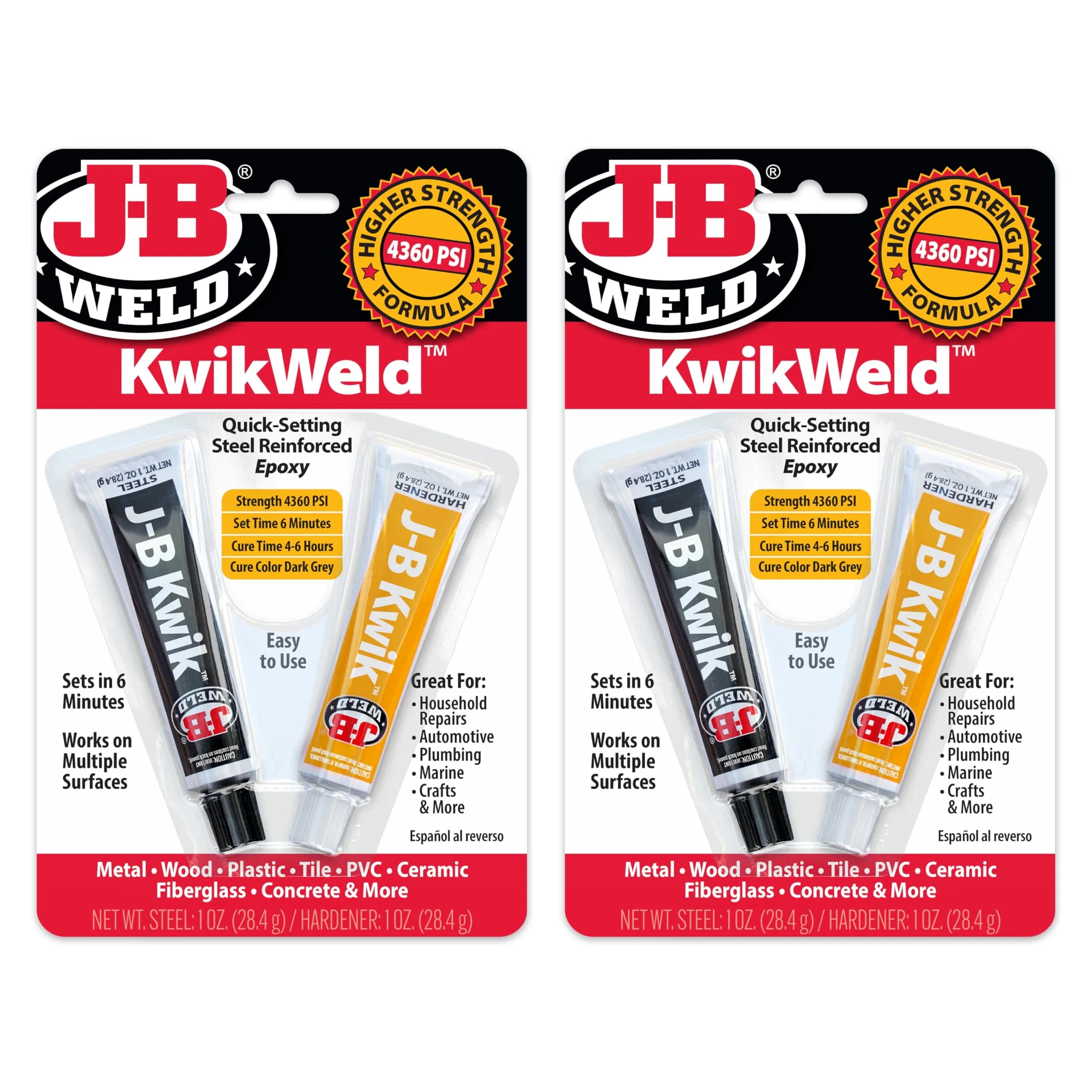 J-B Weld KwikWeld Steel Reinforced Epoxy 2 oz (59 ml) | Fast-Setting Metal Repair Adhesive