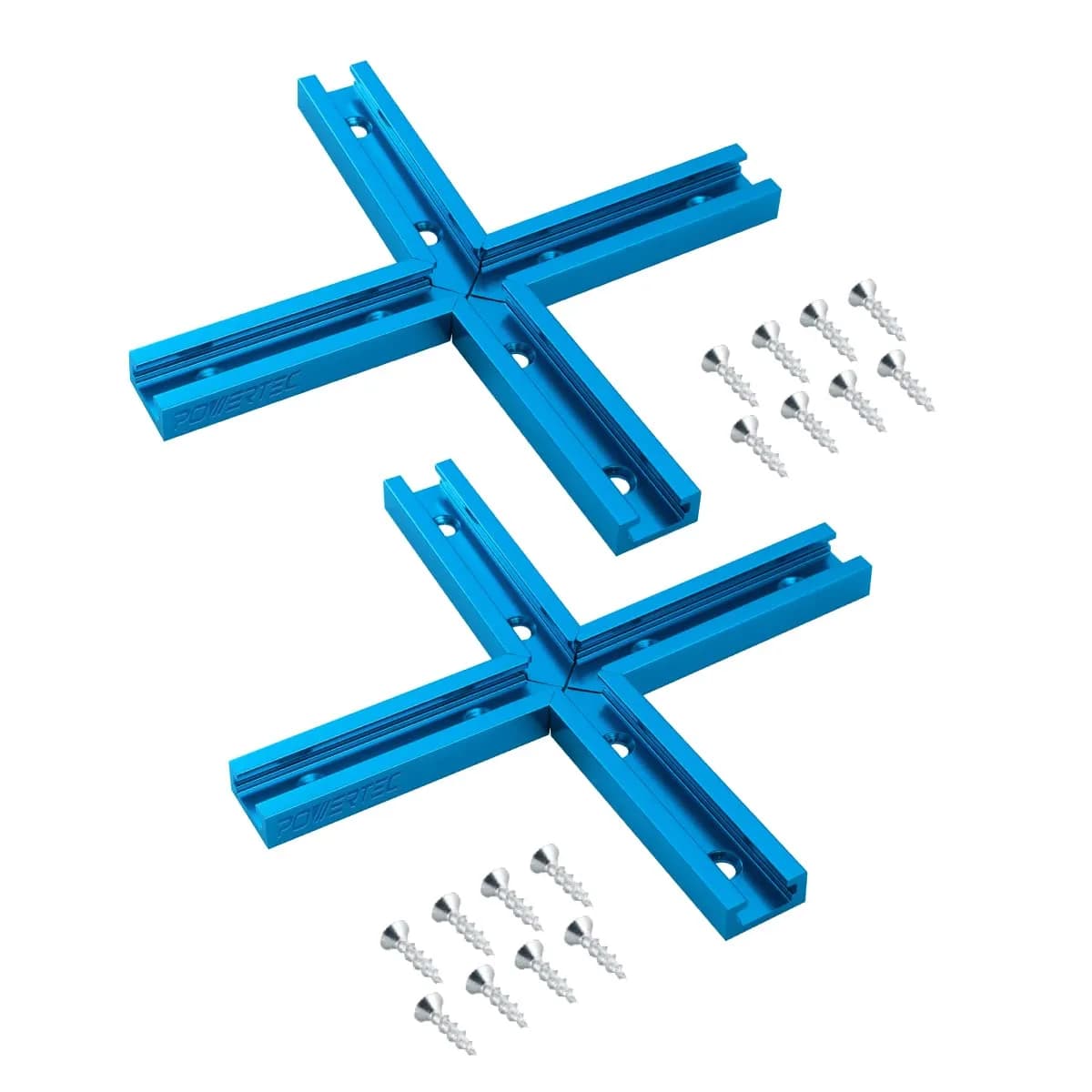 POWERTEC 71704V 3" T-Track Intersection Kit with Predrilled Mounting Holes & Wood Screws, 2 Sets | Aluminum T-Track Accessories for Woodworking Fixtures