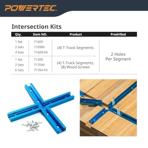 POWERTEC 71704V 3" T-Track Intersection Kit with Predrilled Mounting Holes & Wood Screws, 2 Sets | Aluminum T-Track Accessories for Woodworking Fixtures thumbnail 8