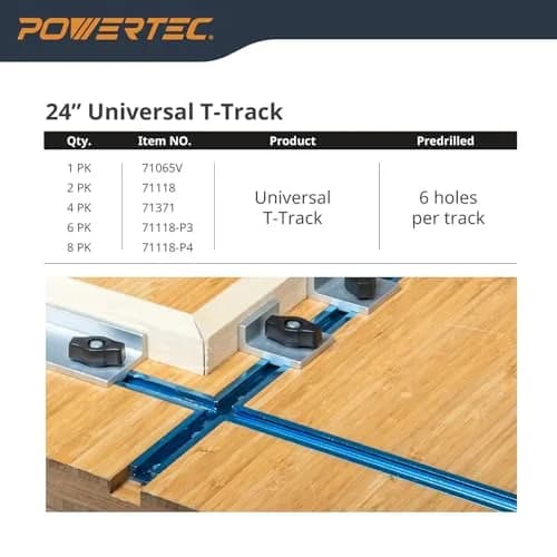 POWERTEC 71704V 3" T-Track Intersection Kit with Predrilled Mounting Holes & Wood Screws, 2 Sets | Aluminum T-Track Accessories for Woodworking Fixtures thumbnail 9