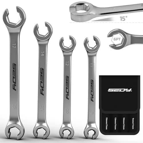 SEDY 4-Piece Metric Flare Nut Wrench Set 9-17mm | Offset Spanner for Fuel Lines & Hoses thumbnail 1