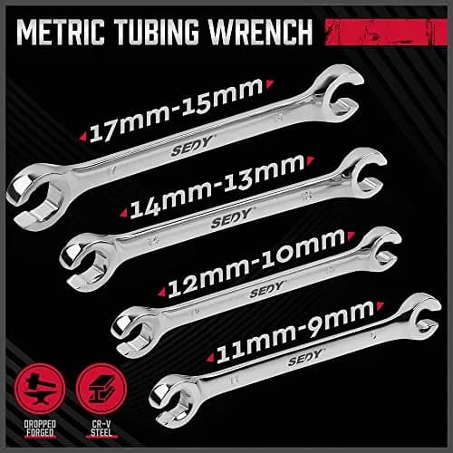 SEDY 4-Piece Metric Flare Nut Wrench Set 9-17mm | Offset Spanner for Fuel Lines & Hoses thumbnail 4