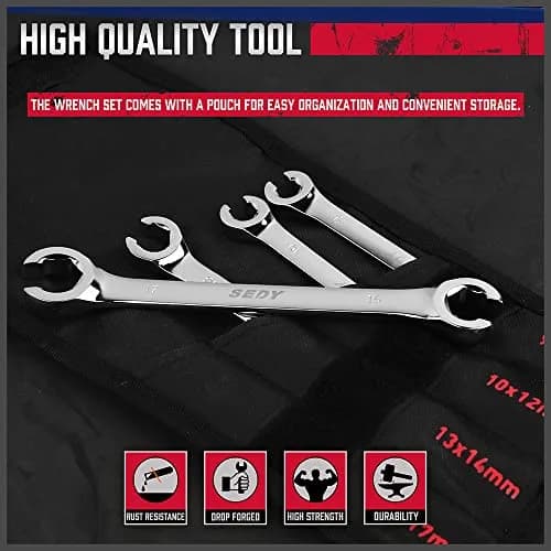 SEDY 4-Piece Metric Flare Nut Wrench Set 9-17mm | Offset Spanner for Fuel Lines & Hoses thumbnail 5