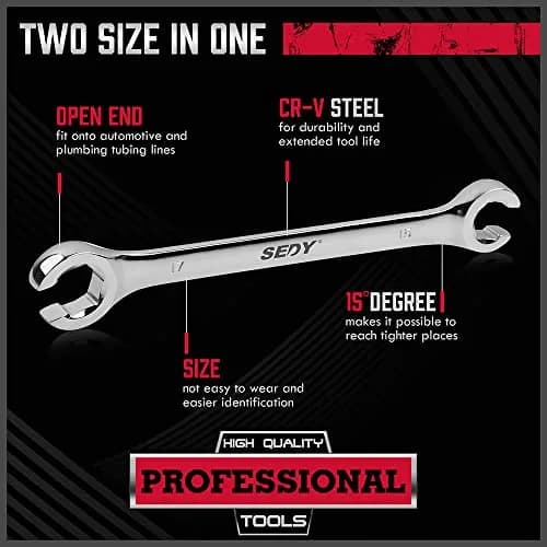 SEDY 4-Piece Metric Flare Nut Wrench Set 9-17mm | Offset Spanner for Fuel Lines & Hoses thumbnail 6